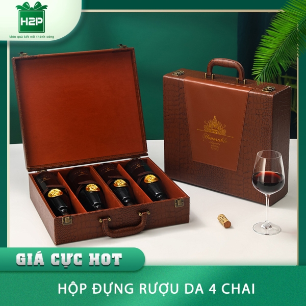 HỘP RƯỢU DA 4 CHAI HDRD-45